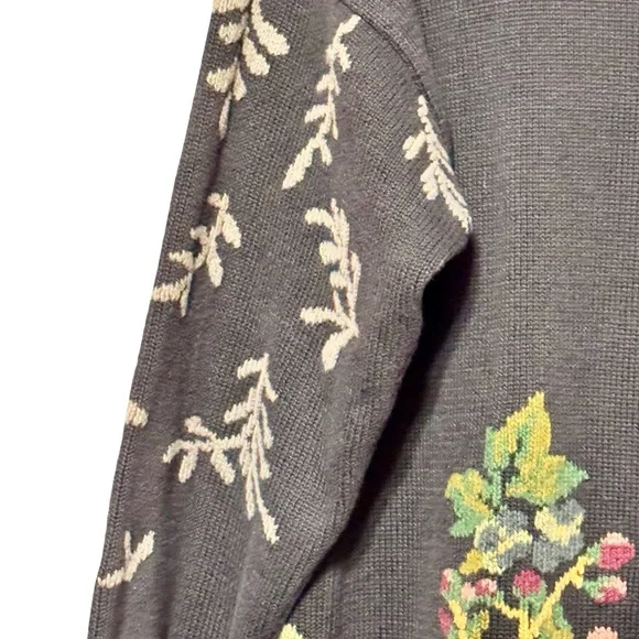 Vintage Lands End Floral Fruit Tree 100% Cotton Mock Neck Sweater Small - Picture 9 of 10